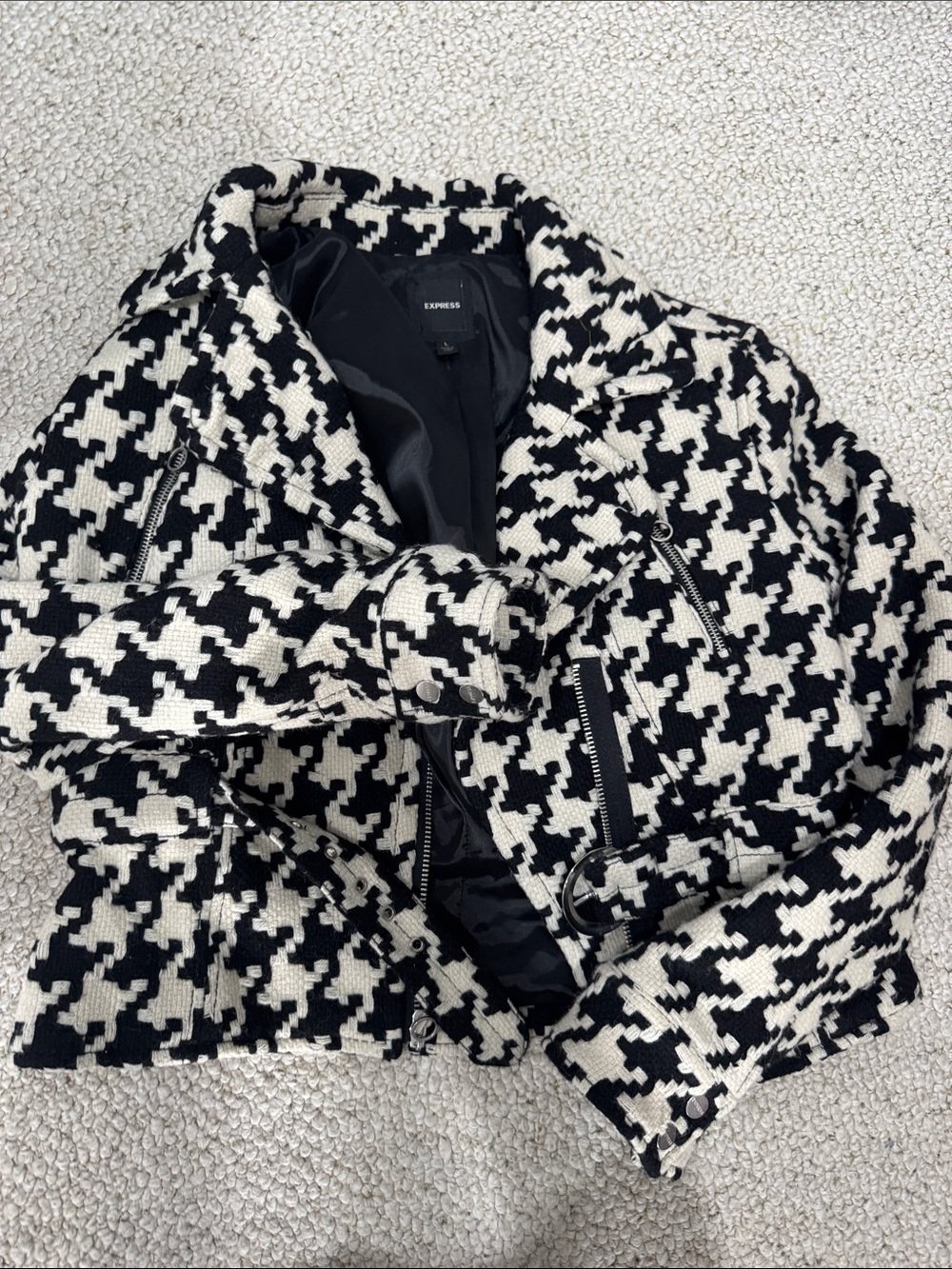 Express Black and White Houndstooth Blazer Jacket